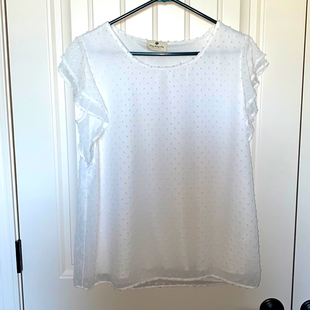 Betsy’s Boutique White Textured Dot Top
